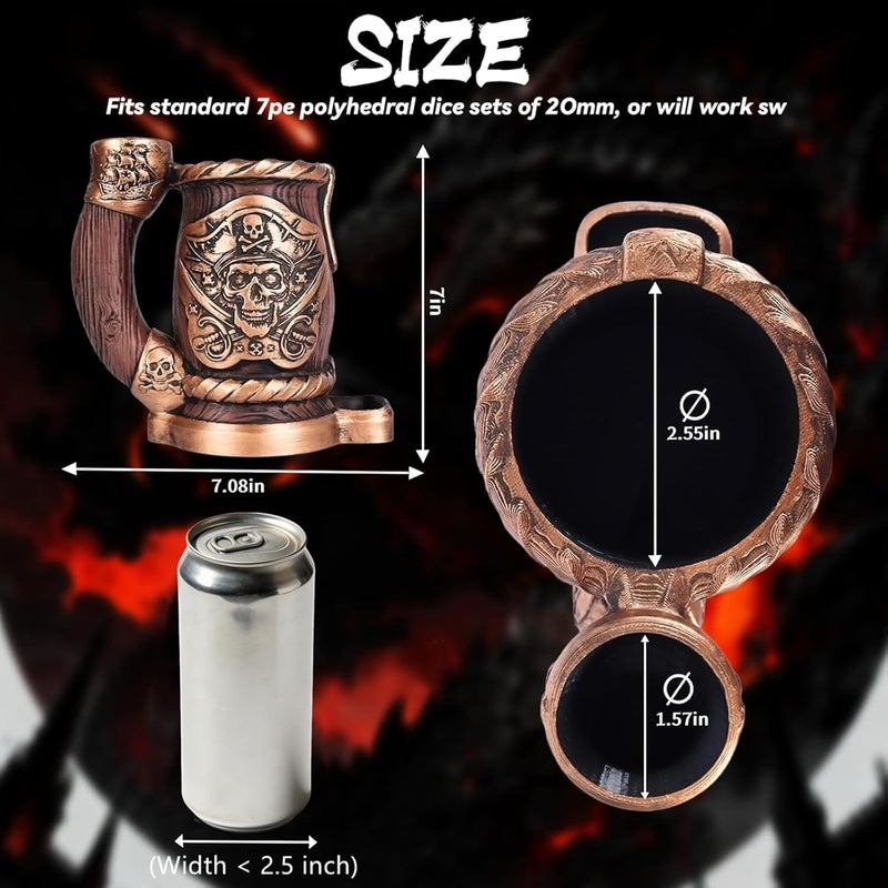Luazuri Store Dice Tower Mug, Dice Rolling Tower, Comes with 7 PCS Dice Set, Suitable for DND Dungeons and Dragons, Tabletop Games, Available As Drink Holder, D&D Gifts, DND Accessories (Wooden Skull) - Image 3